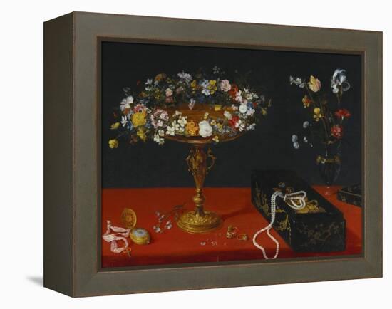 A Garland of Flowers in a Tazza, Jewels and Coins in a Japanese Black and Gold Lacquer Fumibako,…-Jan Brueghel the Younger-Framed Premier Image Canvas