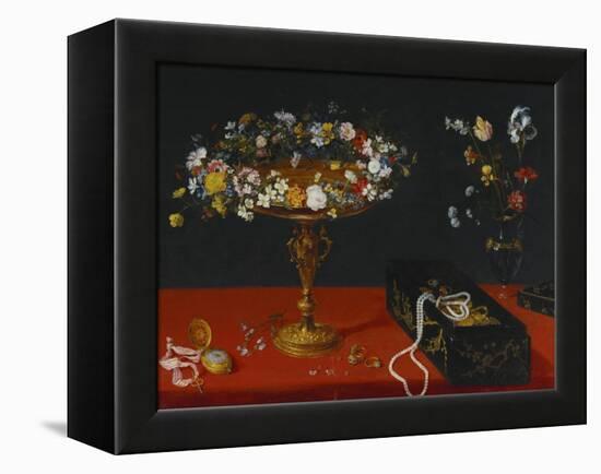 A Garland of Flowers in a Tazza, Jewels and Coins in a Japanese Black and Gold Lacquer Fumibako,…-Jan Brueghel the Younger-Framed Premier Image Canvas