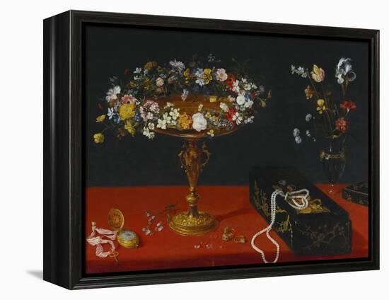 A Garland of Flowers in a Tazza, Jewels and Coins in a Japanese Black and Gold Lacquer Fumibako,…-Jan Brueghel the Younger-Framed Premier Image Canvas