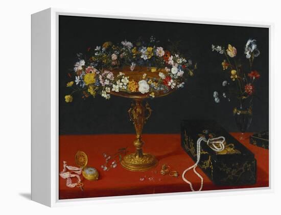 A Garland of Flowers in a Tazza, Jewels and Coins in a Japanese Black and Gold Lacquer Fumibako,…-Jan Brueghel the Younger-Framed Premier Image Canvas