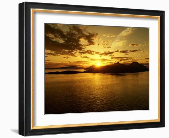 A Gas Giant and Multiple Moons Look Down on a Beautiful Island Sunset-Stocktrek Images-Framed Photographic Print