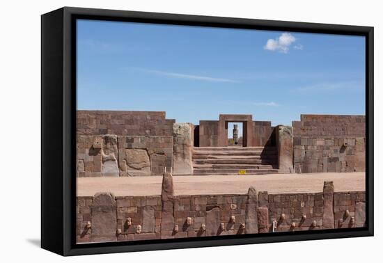 A Gate with a Sculpted Figure and the Temple of Kalasasaya-Alex Saberi-Framed Premier Image Canvas