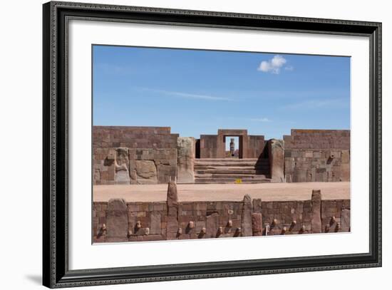 A Gate with a Sculpted Figure and the Temple of Kalasasaya-Alex Saberi-Framed Photographic Print