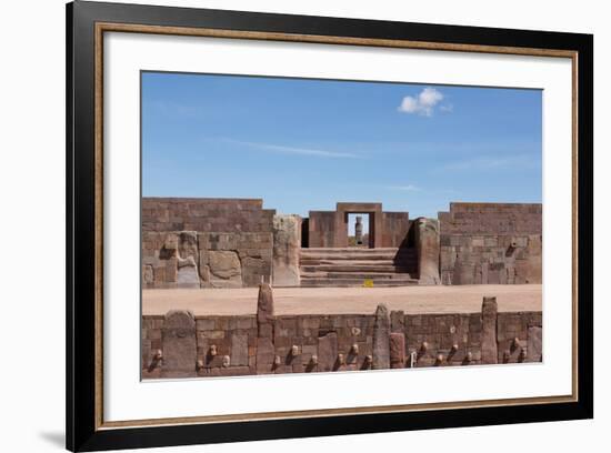 A Gate with a Sculpted Figure and the Temple of Kalasasaya-Alex Saberi-Framed Photographic Print