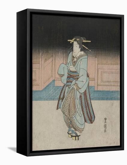 A Geisha on an Evening Stroll in Fukagawa-Utagawa Toyokuni-Framed Premier Image Canvas