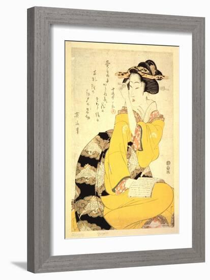 A Geisha Reading a Book, 19th Century-Kikukawa Eizan-Framed Giclee Print