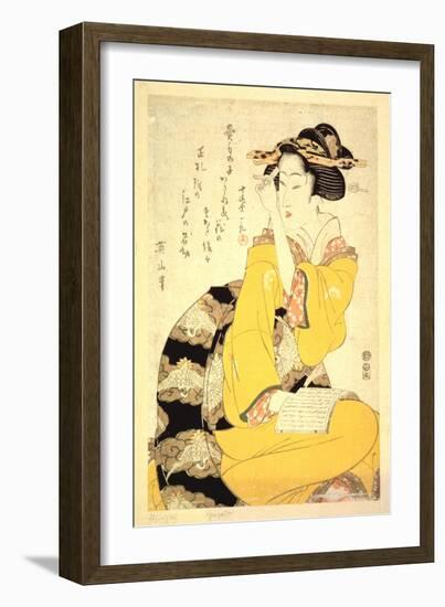 A Geisha Reading a Book, 19th Century-Kikukawa Eizan-Framed Giclee Print