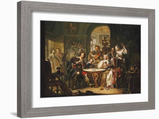 A Gentleman cheating at Cards with an elderly Lady in a sumptous Interior-Johann Georg Platzer-Framed Giclee Print