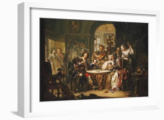 A Gentleman cheating at Cards with an elderly Lady in a sumptous Interior-Johann Georg Platzer-Framed Giclee Print