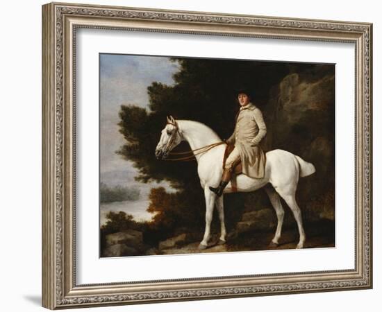 A Gentleman on a Grey Horse in a Rocky Wooded Landscape-George Stubbs-Framed Giclee Print