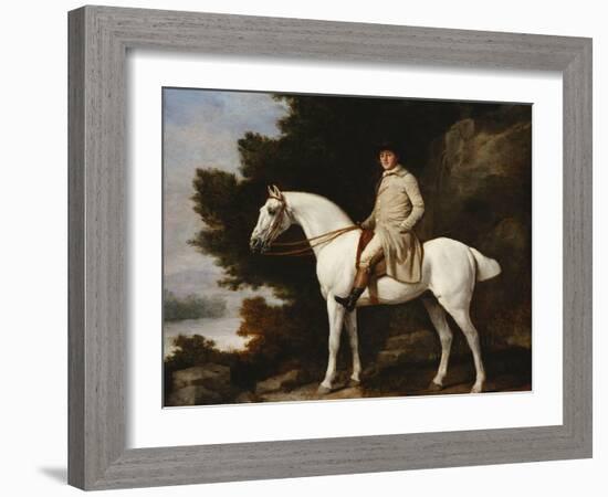 A Gentleman on a Grey Horse in a Rocky Wooded Landscape-George Stubbs-Framed Giclee Print