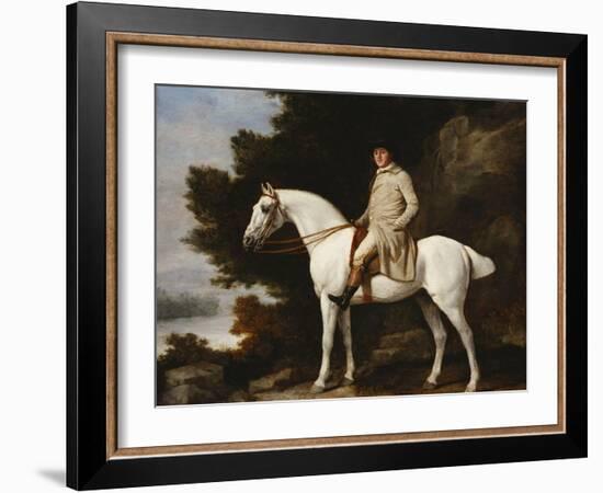 A Gentleman on a Grey Horse in a Rocky Wooded Landscape-George Stubbs-Framed Giclee Print