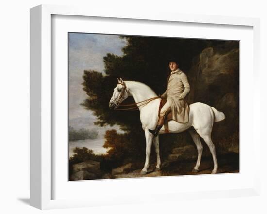 A Gentleman on a Grey Horse in a Rocky Wooded Landscape-George Stubbs-Framed Giclee Print