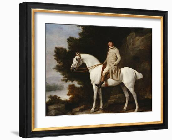 A Gentleman on a Grey Horse in a Rocky Wooded Landscape-George Stubbs-Framed Giclee Print