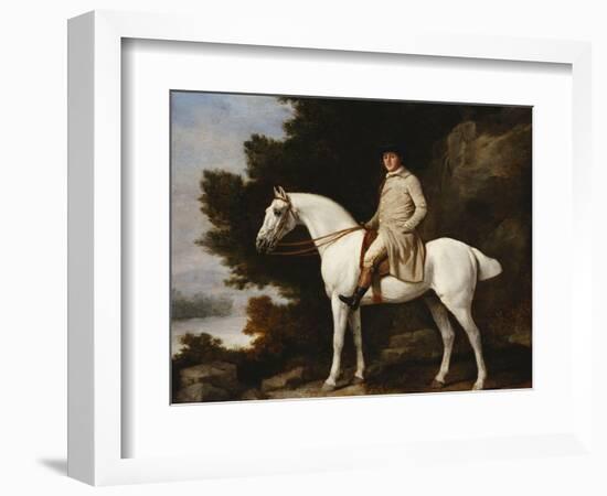 A Gentleman on a Grey Horse in a Rocky Wooded Landscape-George Stubbs-Framed Giclee Print