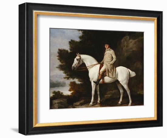 A Gentleman on a Grey Horse in a Rocky Wooded Landscape-George Stubbs-Framed Giclee Print