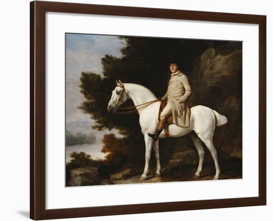 A Gentleman on a Grey Horse in a Rocky Wooded Landscape-George Stubbs-Framed Giclee Print