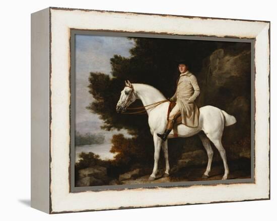 A Gentleman on a Grey Horse in a Rocky Wooded Landscape-George Stubbs-Framed Premier Image Canvas