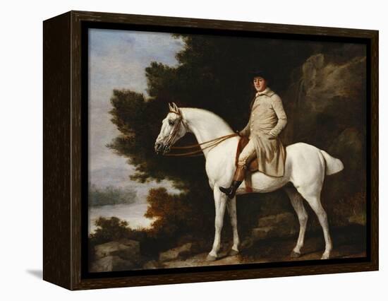 A Gentleman on a Grey Horse in a Rocky Wooded Landscape-George Stubbs-Framed Premier Image Canvas