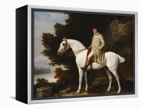 A Gentleman on a Grey Horse in a Rocky Wooded Landscape-George Stubbs-Framed Premier Image Canvas