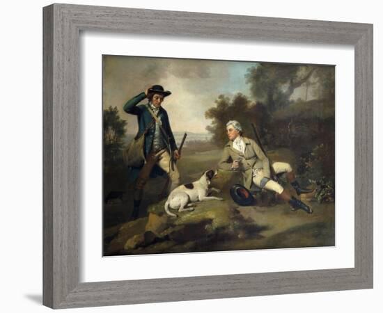 A Gentleman Reclining with a Gun and Dog and his Gamekeeper Standing Nearby-Henry Walton-Framed Giclee Print