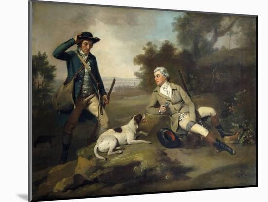 A Gentleman Reclining with a Gun and Dog and his Gamekeeper Standing Nearby-Henry Walton-Mounted Giclee Print