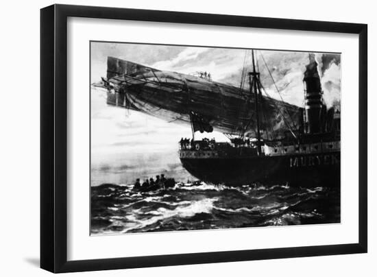 A German Airship Commencing a Raid: Holding Up a Neutral Ship, from 'The Illustrated War News'-null-Framed Giclee Print