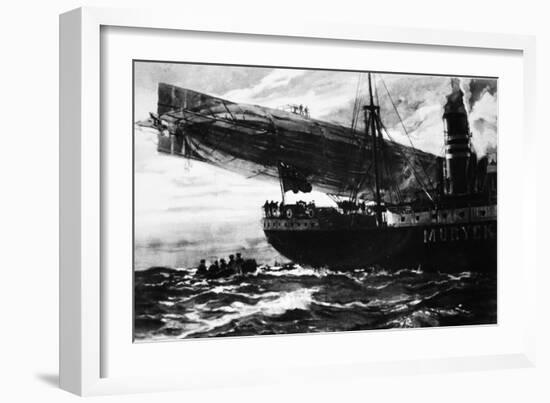 A German Airship Commencing a Raid: Holding Up a Neutral Ship, from 'The Illustrated War News'-null-Framed Giclee Print