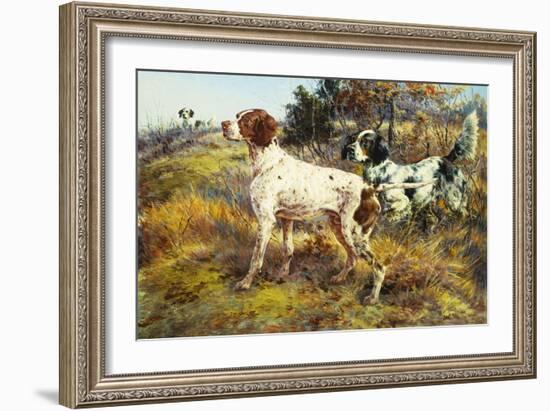 A German-Short Haired Pointer and Two Setters in a Landscape-Edmund Henry Osthaus-Framed Giclee Print