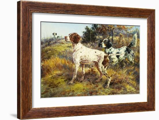 A German-Short Haired Pointer and Two Setters in a Landscape-Edmund Henry Osthaus-Framed Giclee Print