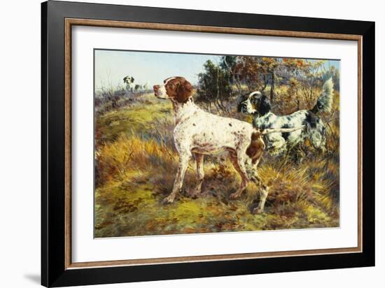 A German-Short Haired Pointer and Two Setters in a Landscape-Edmund Henry Osthaus-Framed Giclee Print