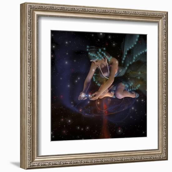 A Ghostly Female Spirit Spreads Stars and Planets Throughout the Universe-Stocktrek Images-Framed Art Print