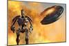 A Giant Robot and Ufo on the Attack-null-Mounted Art Print