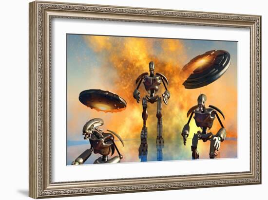 A Giant Robot Force on the Attack-null-Framed Art Print