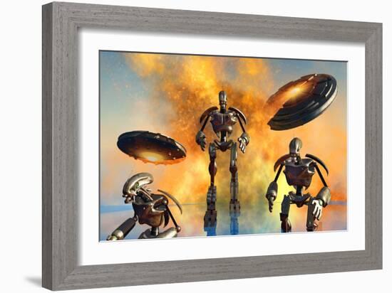 A Giant Robot Force on the Attack-null-Framed Art Print