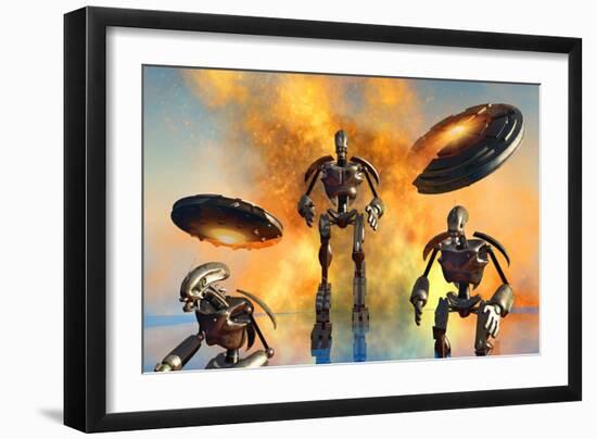 A Giant Robot Force on the Attack-null-Framed Art Print