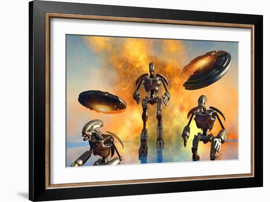 A Giant Robot Force on the Attack-null-Framed Art Print