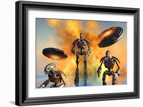 A Giant Robot Force on the Attack-null-Framed Art Print