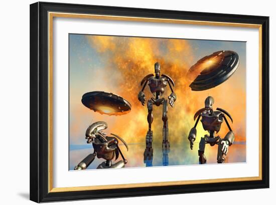 A Giant Robot Force on the Attack-null-Framed Art Print