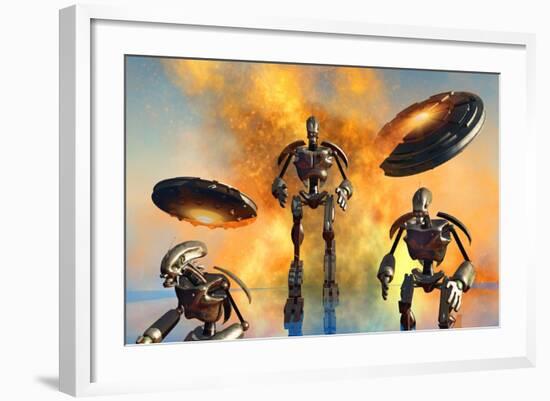 A Giant Robot Force on the Attack-null-Framed Art Print