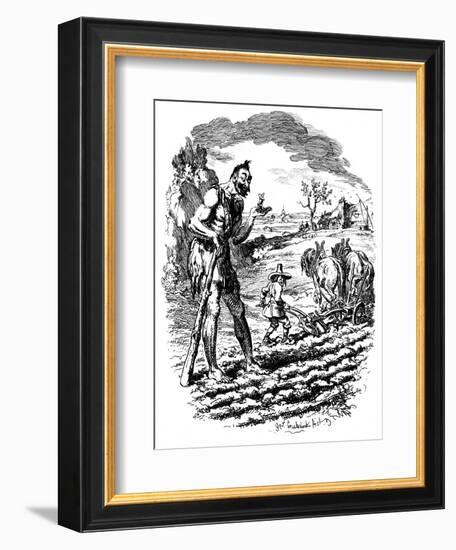 A Giant Stands in a Field as a Farmer Ploughs, 19th Century-George Cruikshank-Framed Giclee Print