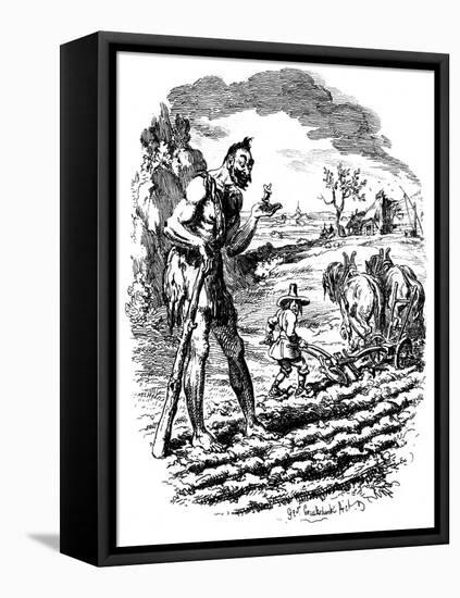 A Giant Stands in a Field as a Farmer Ploughs, 19th Century-George Cruikshank-Framed Premier Image Canvas