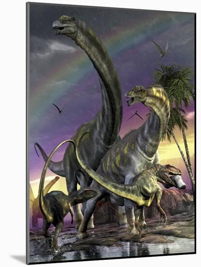 A Giganotosaurus Trying to Take Down a Young Argentinosaurus-Stocktrek Images-Mounted Art Print