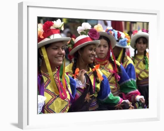 A Girl and Her Friends Smile During a March-null-Framed Photographic Print