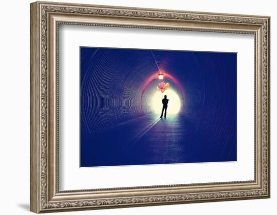 A Girl at the End of a Tunnel Holding Balloons-graphicphoto-Framed Photographic Print