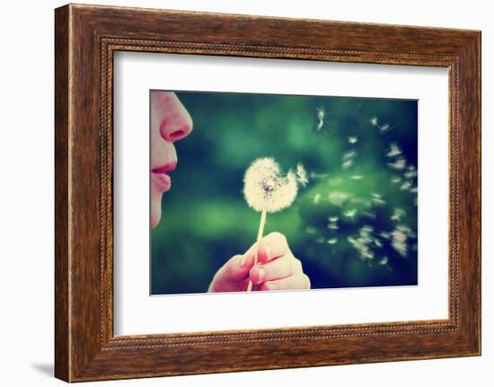 A Girl Blowing on a Dandelion-graphicphoto-Framed Photographic Print