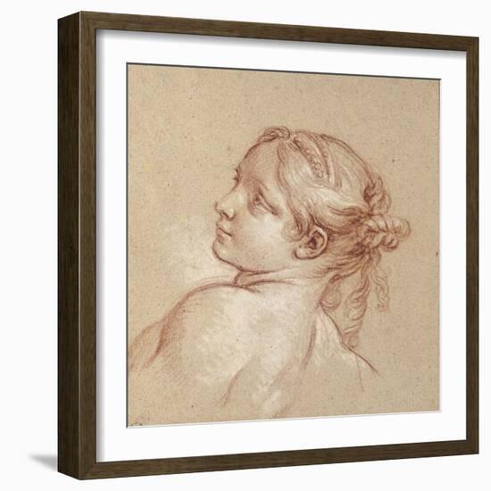 A Girl, Bust-Length, Her Head Tilted to the Left (Red and White Chalk on Light Brown Paper)-Francois Boucher-Framed Giclee Print