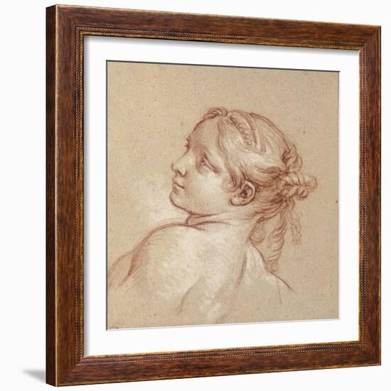 A Girl, Bust-Length, Her Head Tilted to the Left (Red and White Chalk on Light Brown Paper)-Francois Boucher-Framed Giclee Print