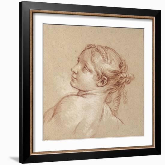 A Girl, Bust-Length, Her Head Tilted to the Left (Red and White Chalk on Light Brown Paper)-Francois Boucher-Framed Giclee Print