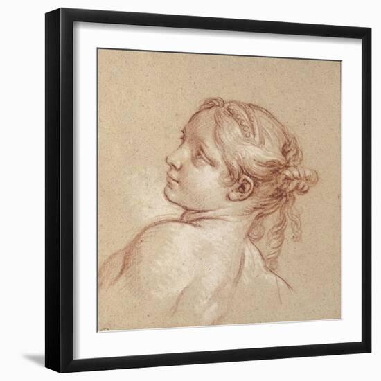 A Girl, Bust-Length, Her Head Tilted to the Left (Red and White Chalk on Light Brown Paper)-Francois Boucher-Framed Giclee Print